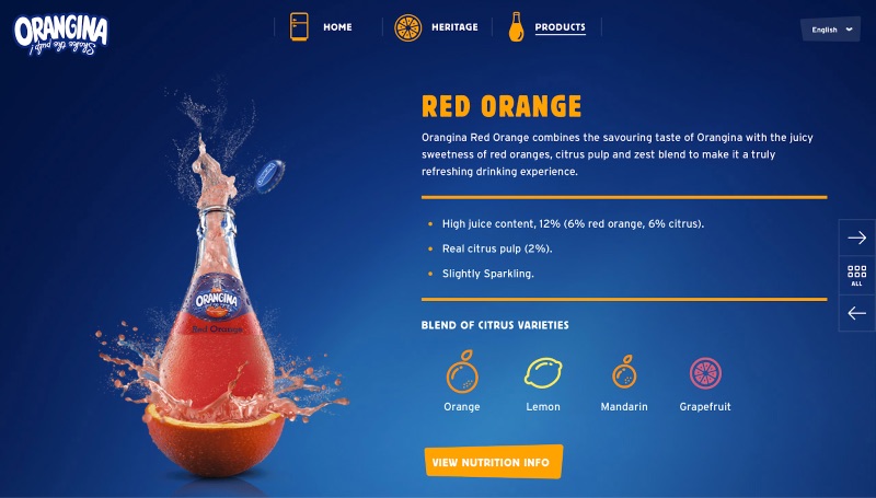 Orangina product page design for Red Orange flavor