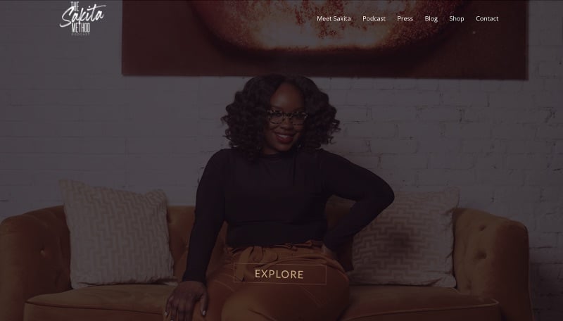 The Sakita Method home page with image of Sakita Holley and "Explore" button