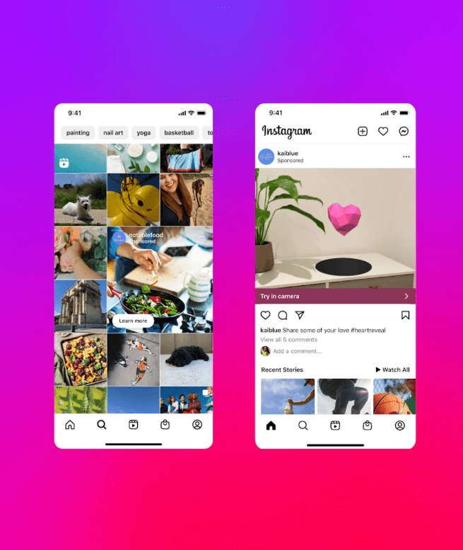 An image showing Instagram's explore and AR ads
