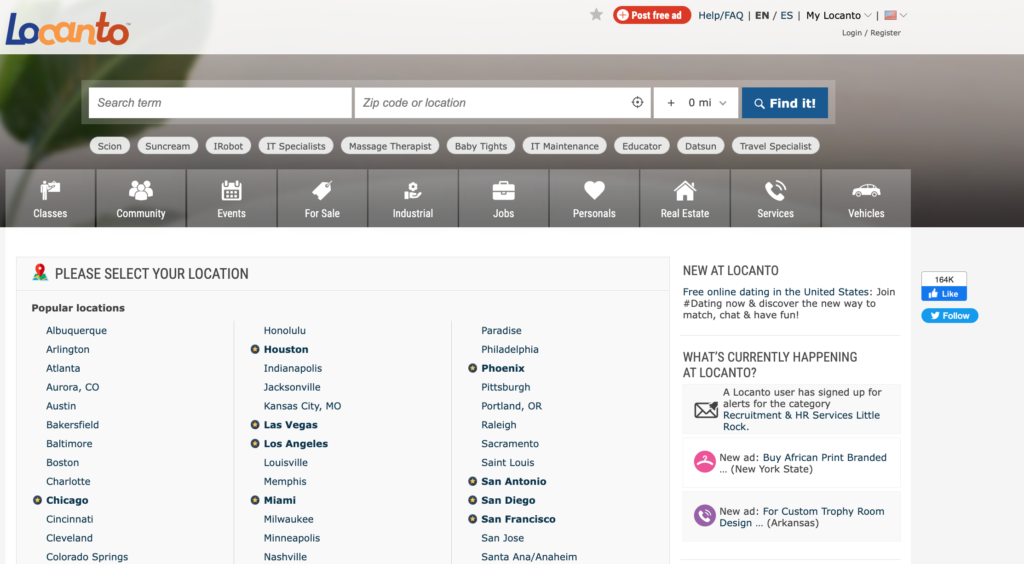 Screenshot of Locanto