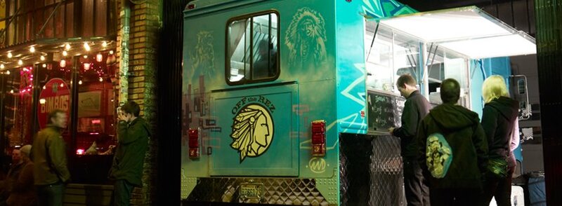 Photo of a food truck at nught