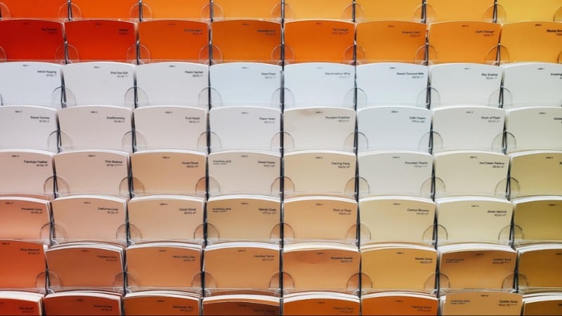 Orange and beige paint swatches