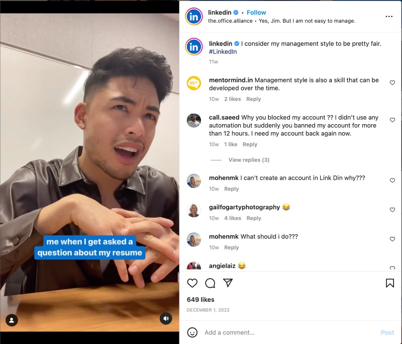 LinkedIn Instagram post featuring viral audio clip