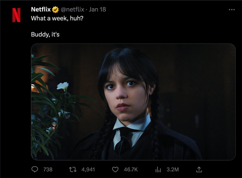 Netflix joke tweet promoting Wednesday