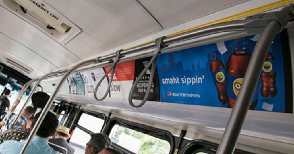 Bus ad for Pepsi in Boston with the slogan "smaht sippin'"