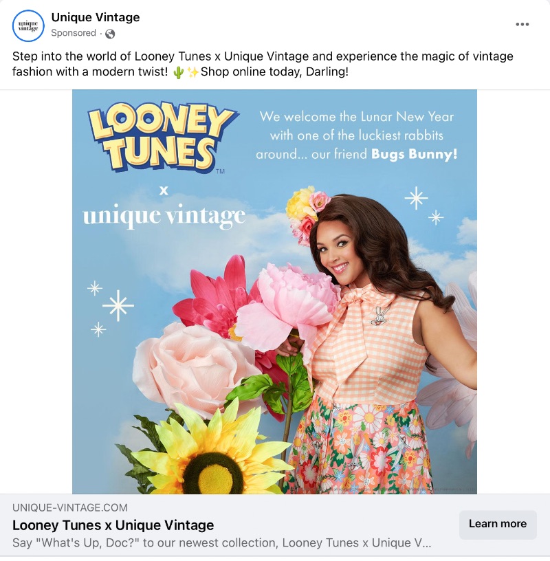 Image Facebook ad for the Unique Vintage Looney Tunes collection