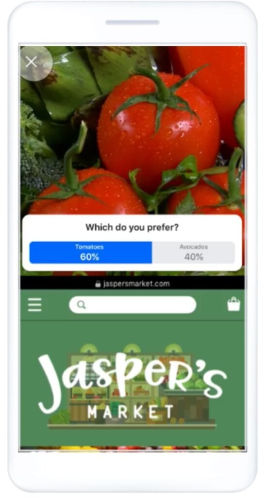 Facebook poll ad types example Jasper's market