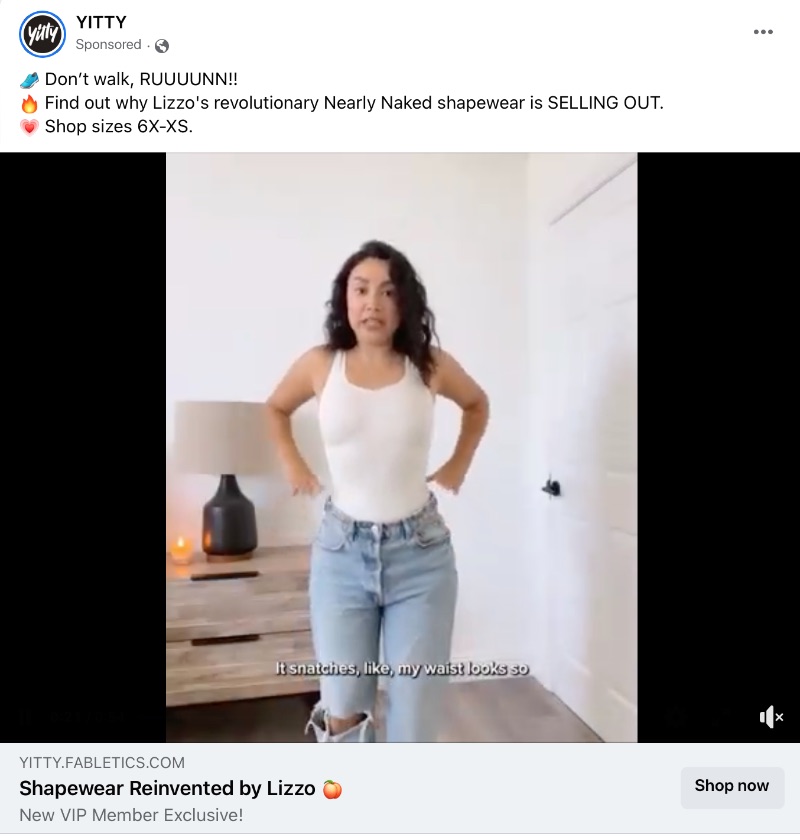 Video type of facebook ad for Yitty shapewear