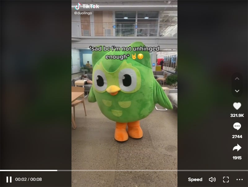 How Duolingo is using its 'unhinged content' with Duo the Owl on