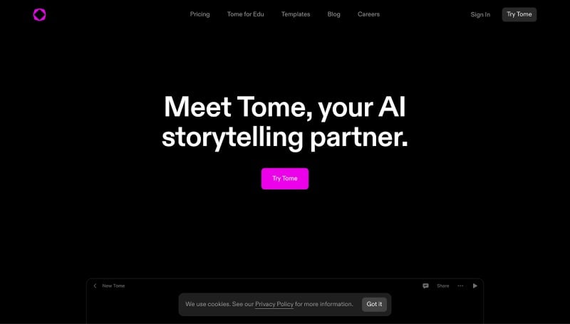 Tome AI brand storytelling presentation design