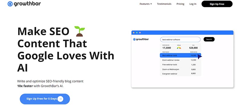 growth bar landing page