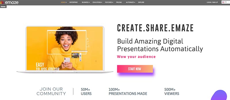 emaze landing page