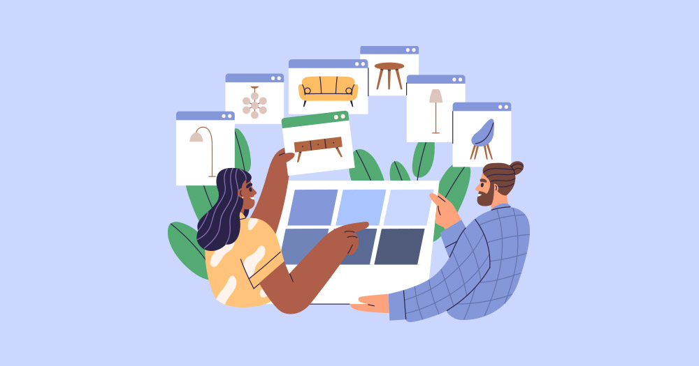 illustration of two designers collaborating
