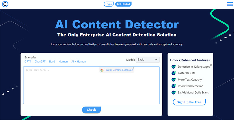 AI content detector homepage