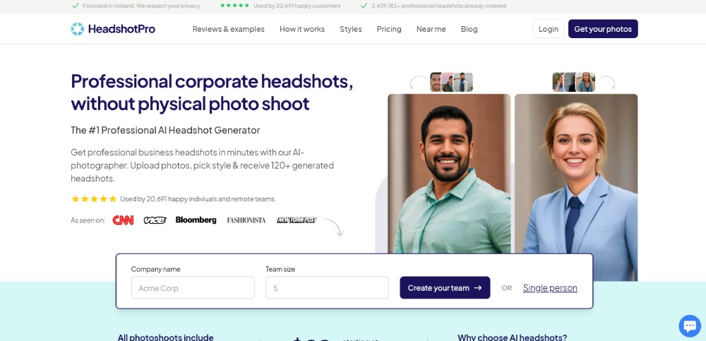 AI headshot generator homepage