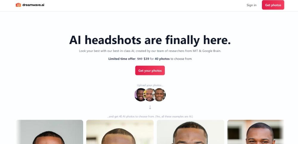 AI headshot generator homepage