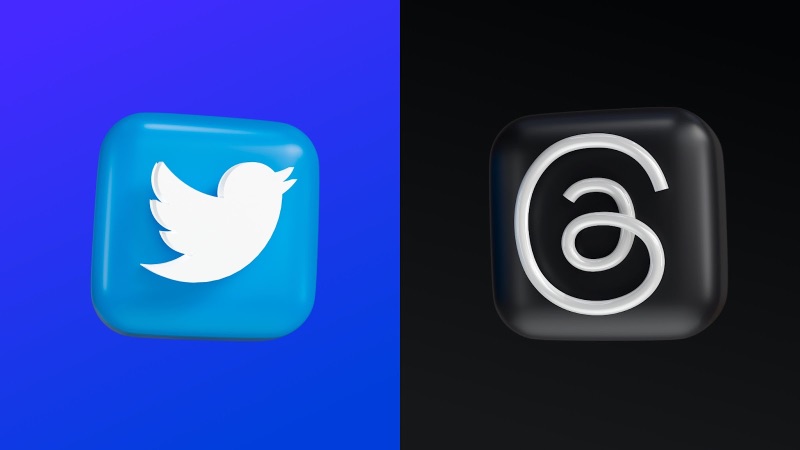 3D graphics of the Threads and Twitter app icons