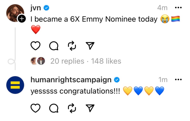 A post by JVN with a reply by the Human Rights Campaign