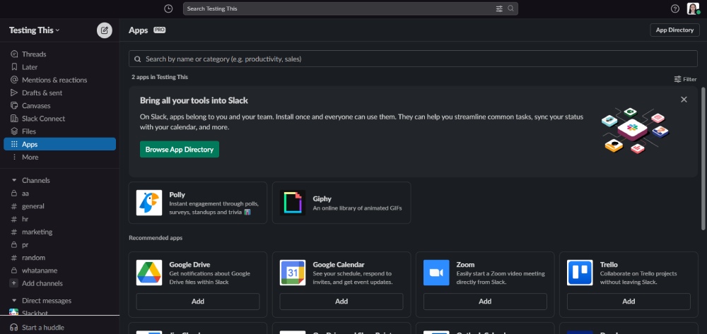 Slack interface