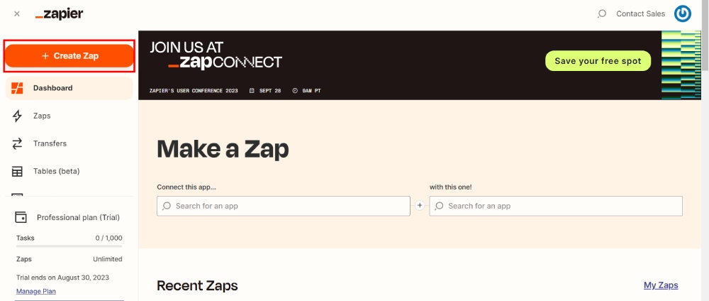 Zapier interface