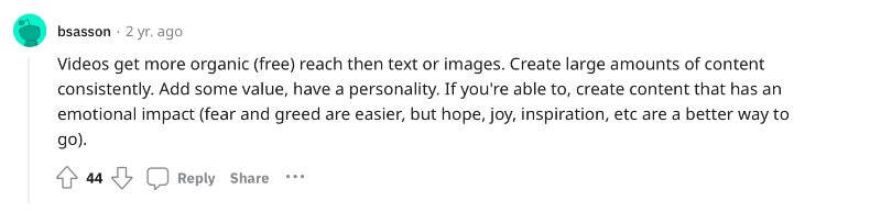 Comment explaining why videos get more organic reach