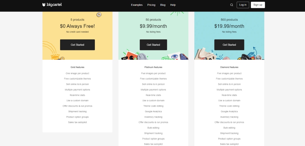 big cartel pricing page