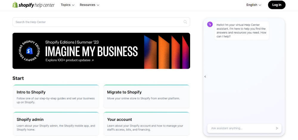 shopify support page