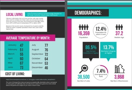 pages of a brochure with statistics and infographics