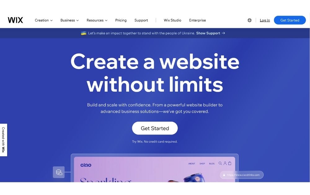 Wix homepage