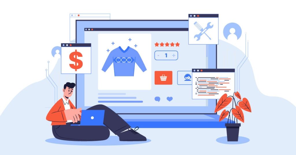 ecommerce designer illustration, buy a shopify business