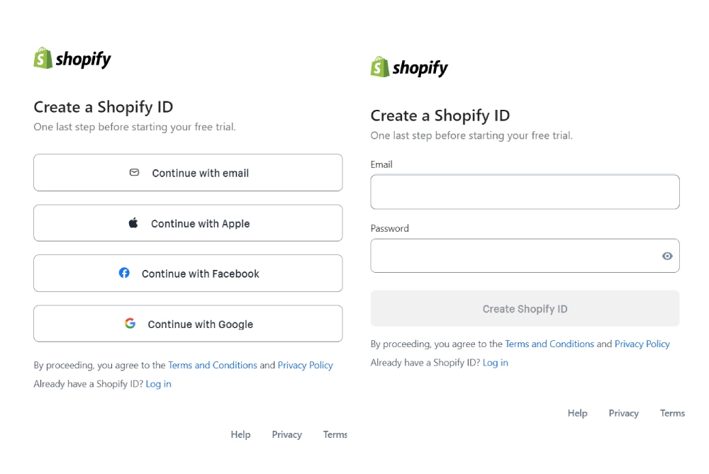 Shopify interface