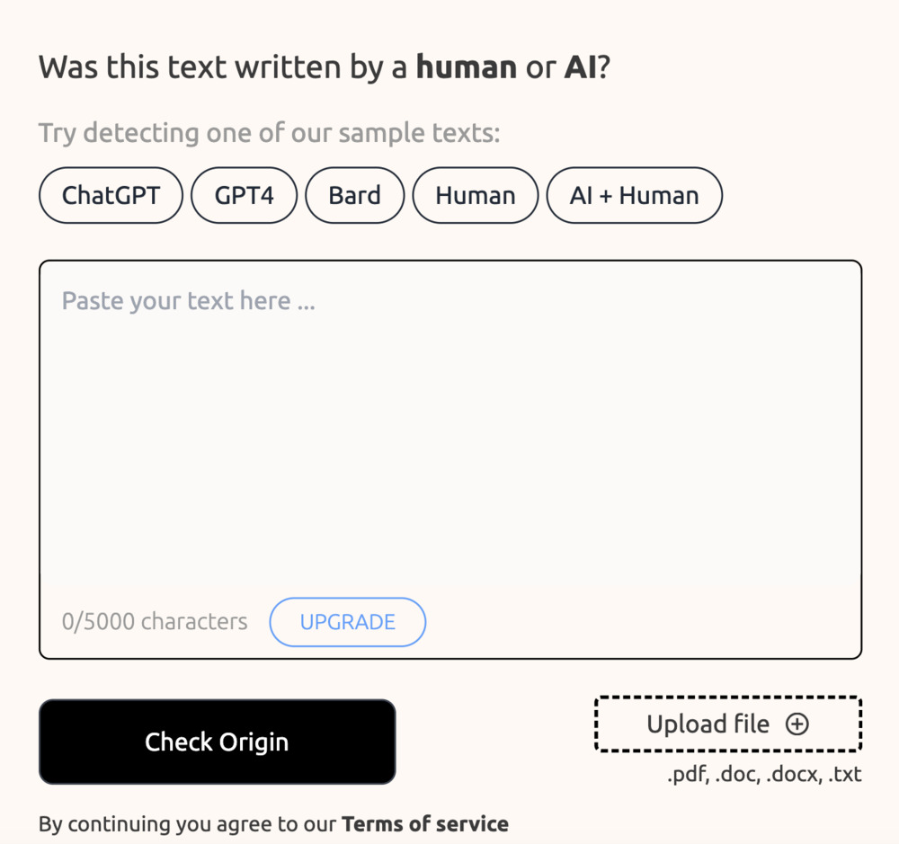 Origin by GPTZero - ChatGPT and AI Detector