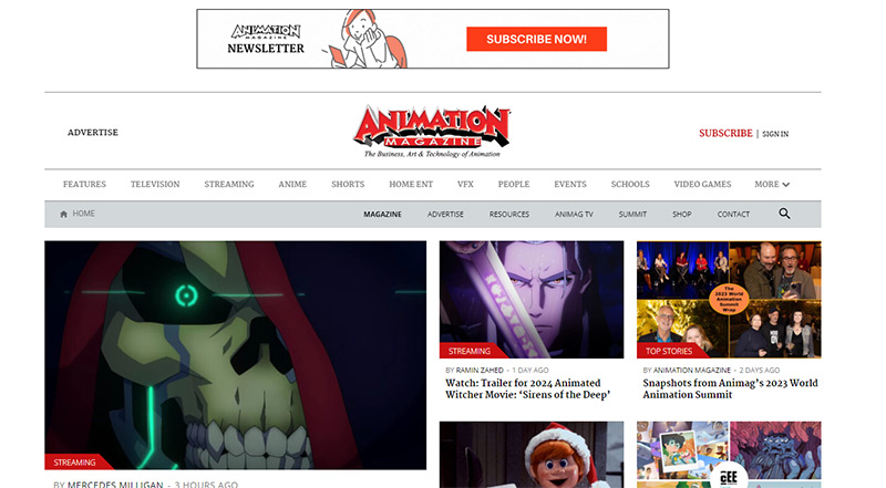 animation website homepage