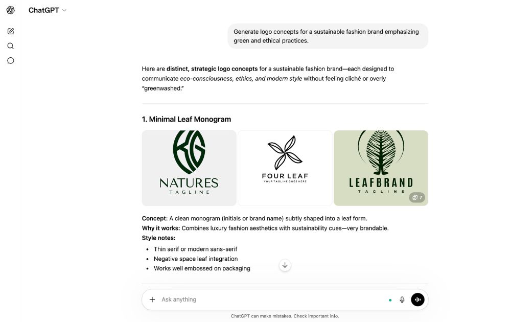 generative design service Chatgpt for logo concepts