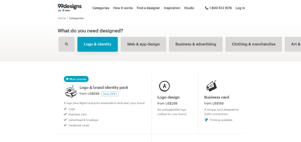 99designs logo category pricing page