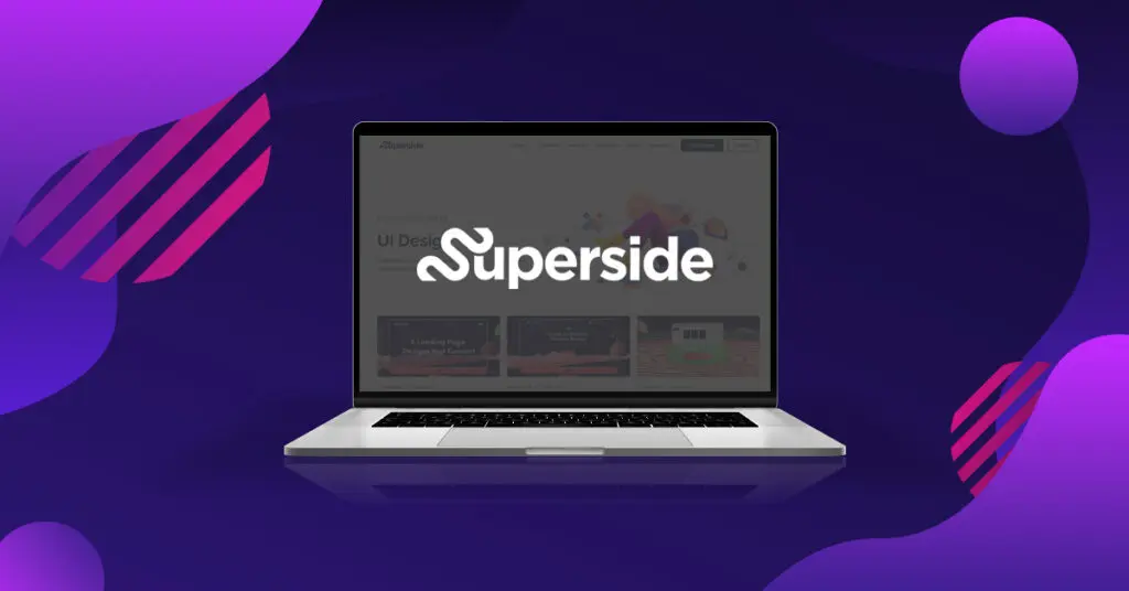a hero image with the superside logo inside a laptop