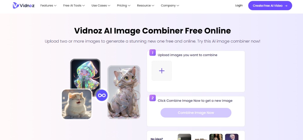 vidnoz ai image combiner page