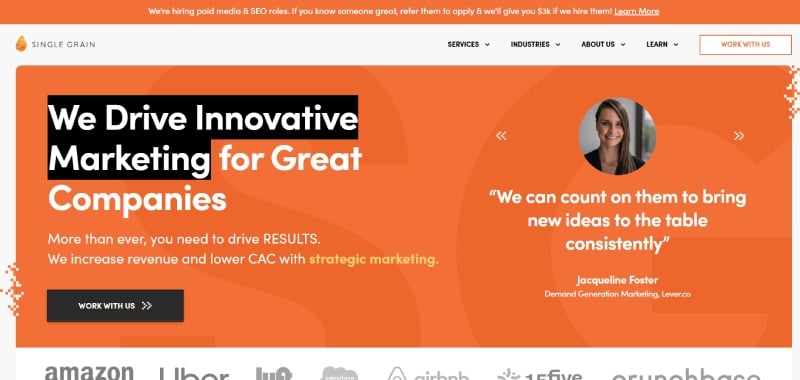 single grain landing page agency home page