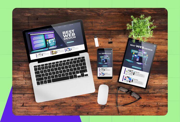 Web design on a laptop, phone and tablet