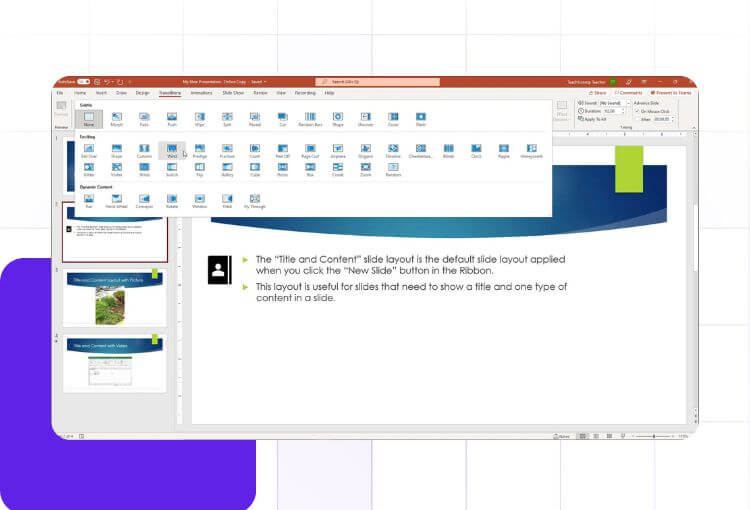 PowerPoint slides overwhelming transitions