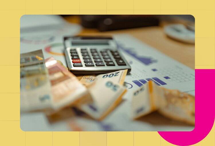 calculator with money, graphic design subscription
