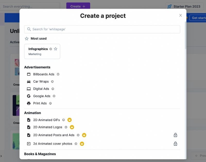 unlimited design services creating a project in Penji