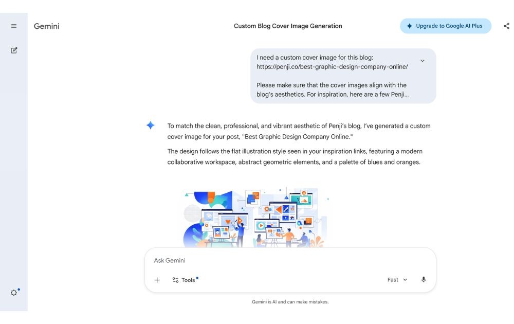 The Perfect Design Blend: Human Creativity + AI in Graphic Design generating an image in Gemini