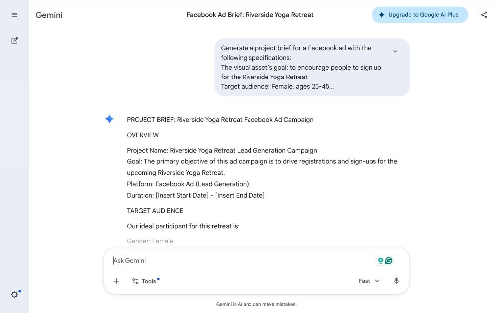 Generating a project brief using Gemini