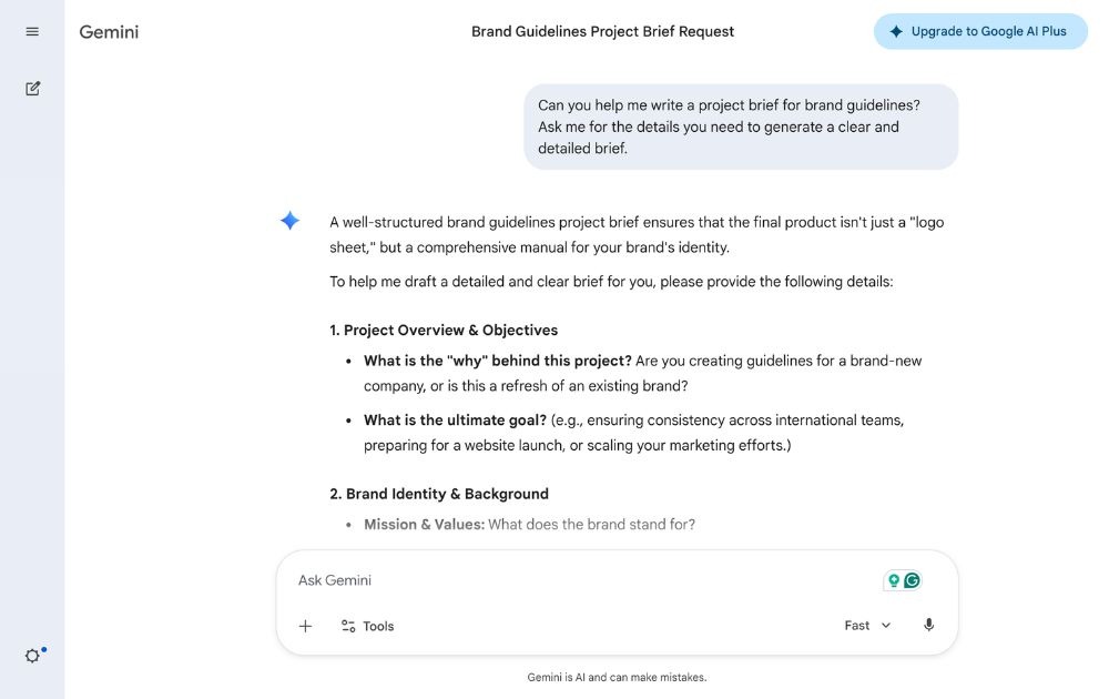 brand design agency brief generation using Gemini