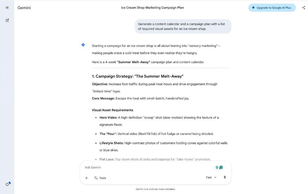 AI tools for design services generating content calendar with Gemini